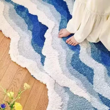 Blue Waves Non-Slip Kids Rug: Safe, Soft Bedside Steps
